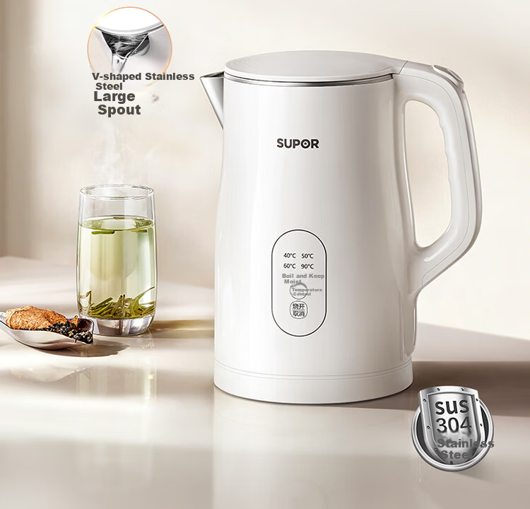 SUPOR 2.5L Electric Kettle Water Boiler Temperature Control Kettle One-Touch Keep Warm Milk Warmer Double Steel Body Titanium Seamless Inner Liner SW-25J101P 3