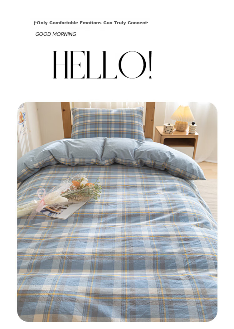 Nanjiren Pure Cotton Three-Piece Bedding Set, Minimalist Style, Single Bed, Student Dormitory Duvet Cover, 1.2 Meters, 150*200cm 2