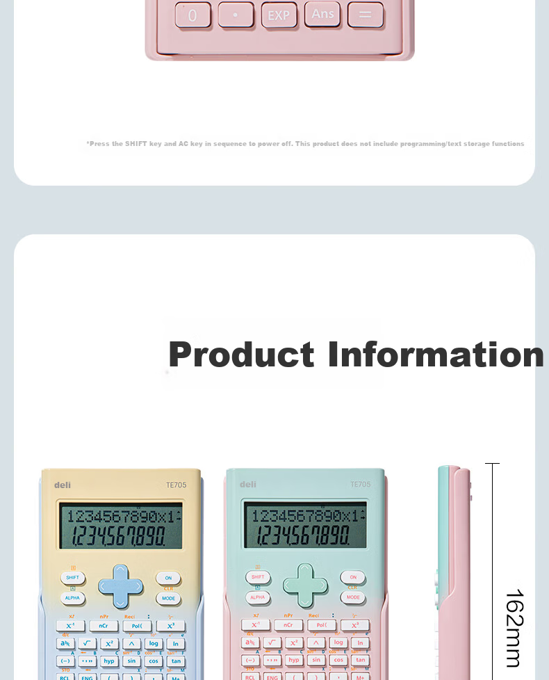 Deli Fashion Function Calculator Dual-line LCD Large Screen 240 Functions Exam Calculator (Suitable for Middle and High School) Gradient Pink TE705 10