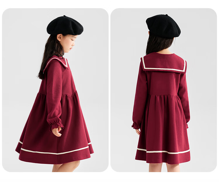 QQ DUCK Girls' Dress, Children's Preppy Style Holiday Outfit, Student JK Navy Dress, Big Kids' Clothing 6