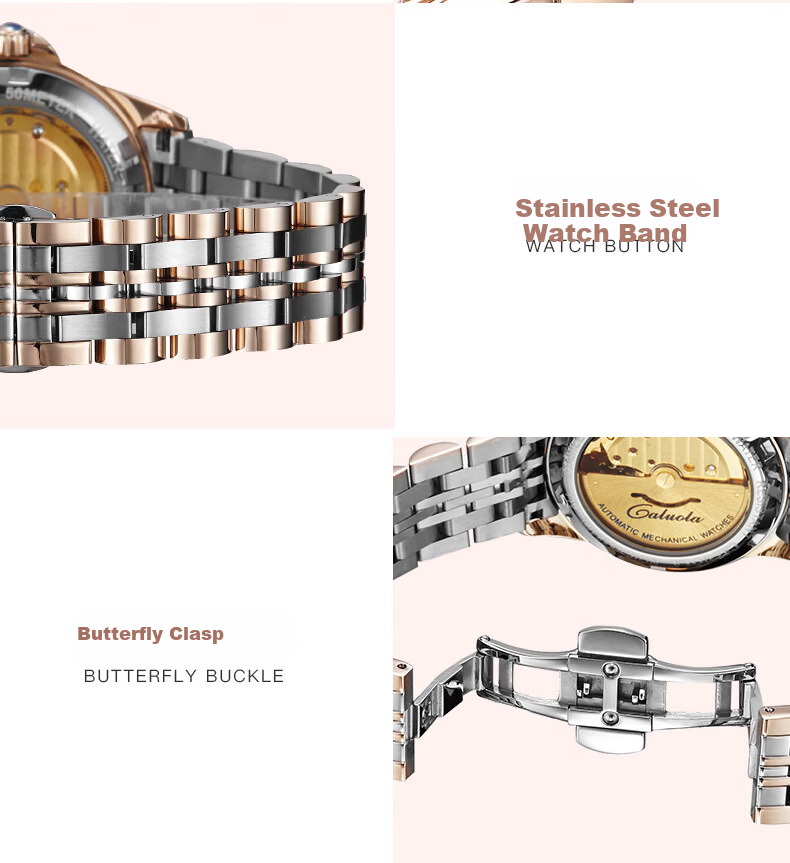 CALUOLA Carola Fully Automatic Mechanical Women's Watch Diamond-Studded Hollow Note Stainless Steel Fashion Waterproof Trendy Ladies Watch 7