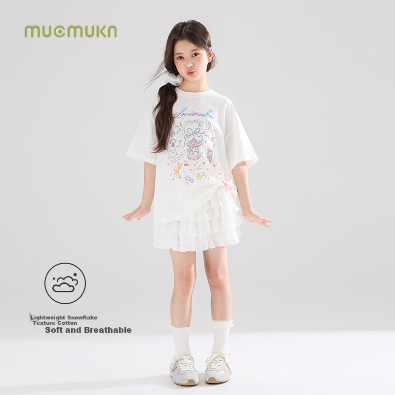 Mucmukn Wish Fairy Snowflake Soft Cotton Loose Hand-Painted Print Short Sleeve T-Shirt Summer Girls' Tee New
