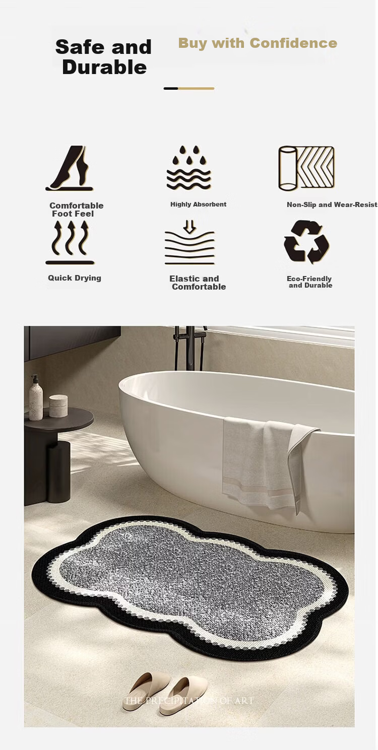 STIMANNI CITY·MANNI New Floral Bathroom Absorbent Mat Luxury Woven Linen Non-Slip Quick-Dry Thickened Floor Mat 2