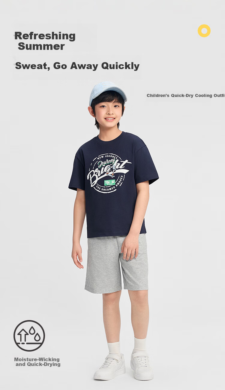Balabala Boys' Short Sleeve Set Kids' Two-Piece Quick-Dry Comfortable T-Shirt and Pants 2026 New Summer Collection 1