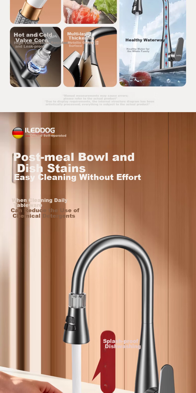 ILeddog [Germany] All-Copper Kitchen Sink Faucet with Hot and Cold Water, 2-in-1 Pull-Out Filter Faucet CPCL 5