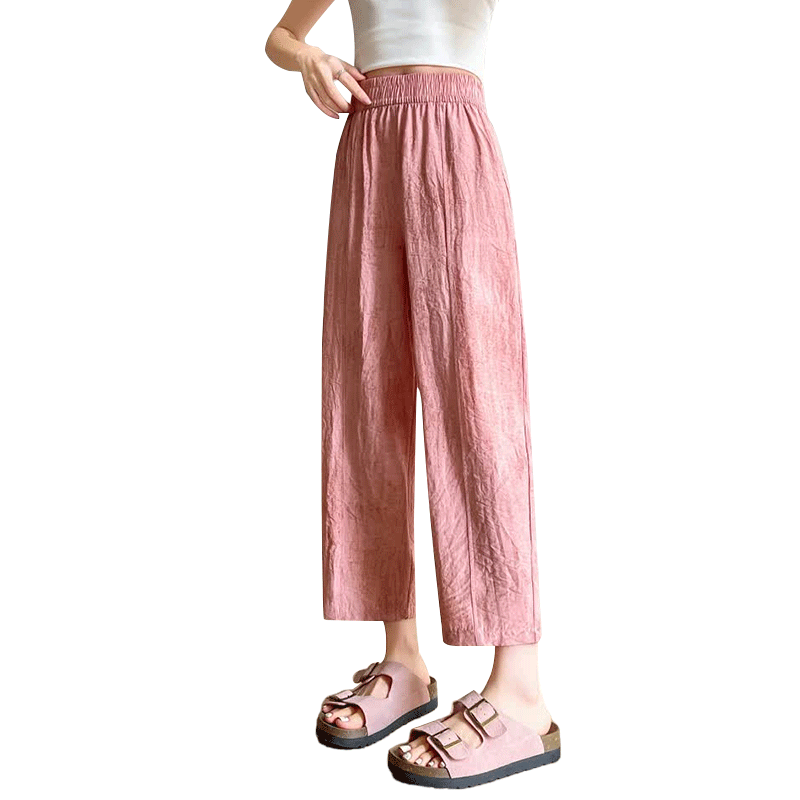 Langsha Linen Curved Blade Pants Women Summer New High Waist Slim Loose Nine-Point Casual Pants for Moms