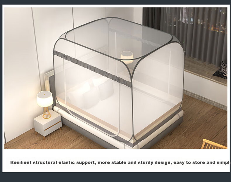MUJI Type A No-Installation Steel Wire Mosquito Net Three-Door Foldable Dense Mesh Mongolian Tent Mosquito Net for 1.8x2m Bed 10