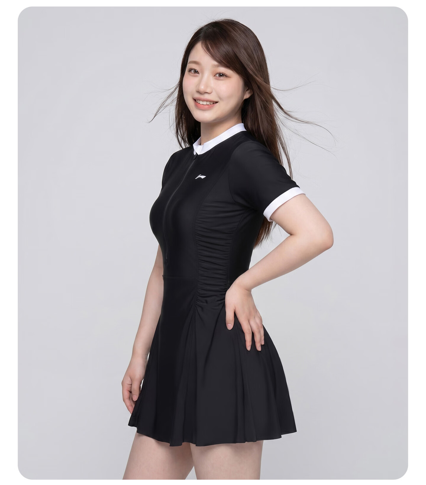 LI-NING Women's One-Piece Skirted Swimsuit Conservative Plus Size Tummy Control Spa Swimwear 1501 Black XL 22