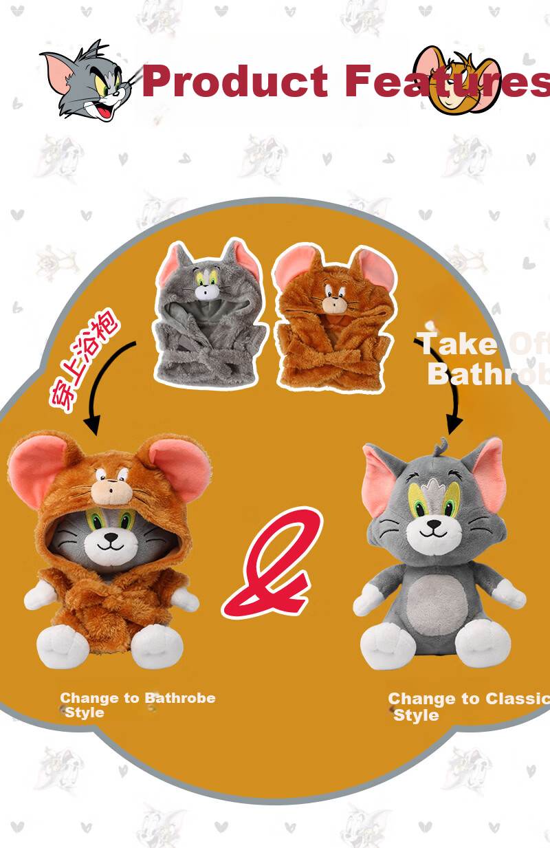 Haoqile Tom and Jerry Bathrobe Tom Cat 20cm Plush Toy Gift Doll Comfort Toy Pillow 5