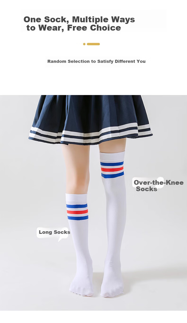 Langsha Girls' Long Tube Socks Summer Thin Ice Silk High Tube Black and White Student Socks Spring and Summer Children's Calf Over-the-Knee Socks 6
