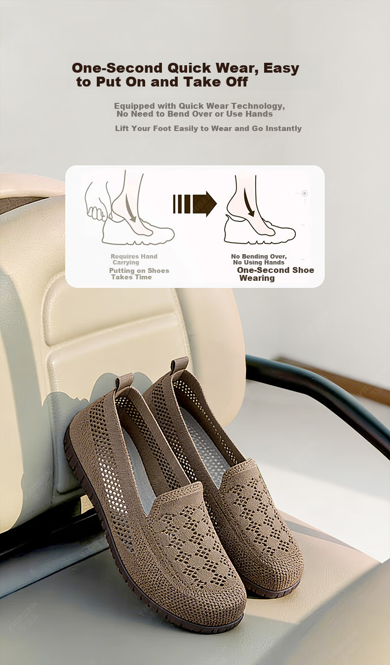 Edison Breathable Flyknit Women's Casual Shoes Comfortable Soft Sole Mom Shoes Flat Old Beijing Cloth Shoes Black 37 2