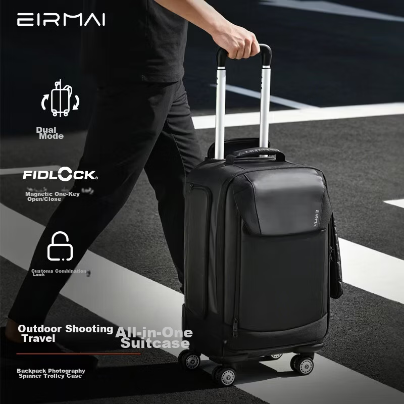 EIRMAI Photography Trolley Backpack Professional Outdoor Large Capacity DSLR Camera Bag Universal Wheel Travel Case Drone Luggage 21-inch Black