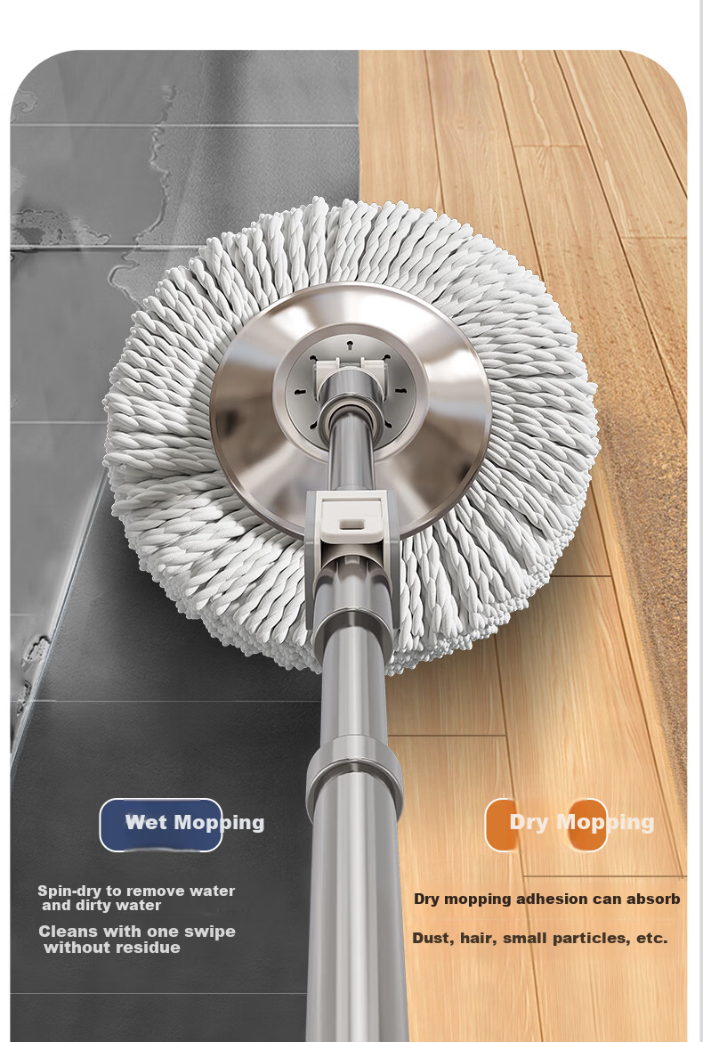 Arrow Stainless Steel Rotating Mop 3-Cloth Household One-Drag Clean Hands-Free Wash Set Detachable Wet and Dry Dual-Use Floor Cleaning Tool 9