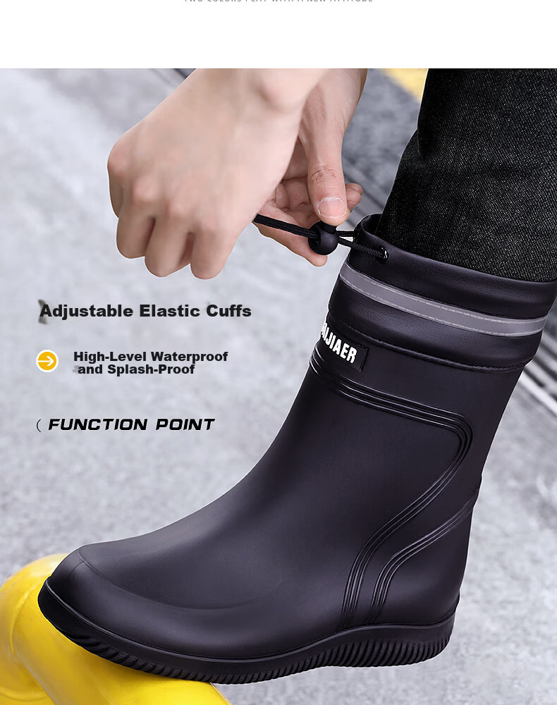 Xiyu Men's Lightweight Waterproof Non-Slip Rain Boots Chef Shoes Rubber Shoes 3313 High Tube Black No Logo Size 45 8