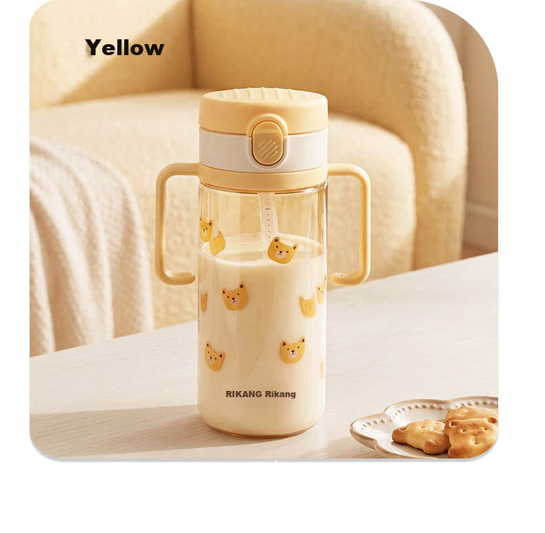 Rikang Children's Water Bottle 1+ Baby Milk Bottle PPSU Direct Drinking Straw Cup 380ml - B1088 Gray 14