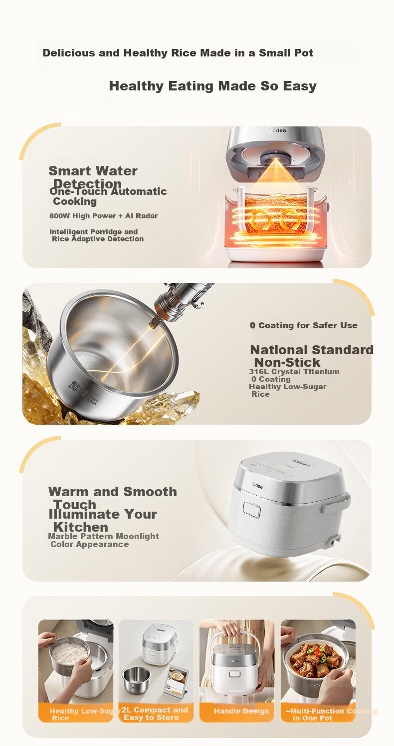 Midea Petal Pro 2.0 IH Heating Rice Cooker 4L for 5-8 People with Titanium Platinum Pot Multi-Functional Steaming and Cooking Rice Cooker MB-40HB9 4