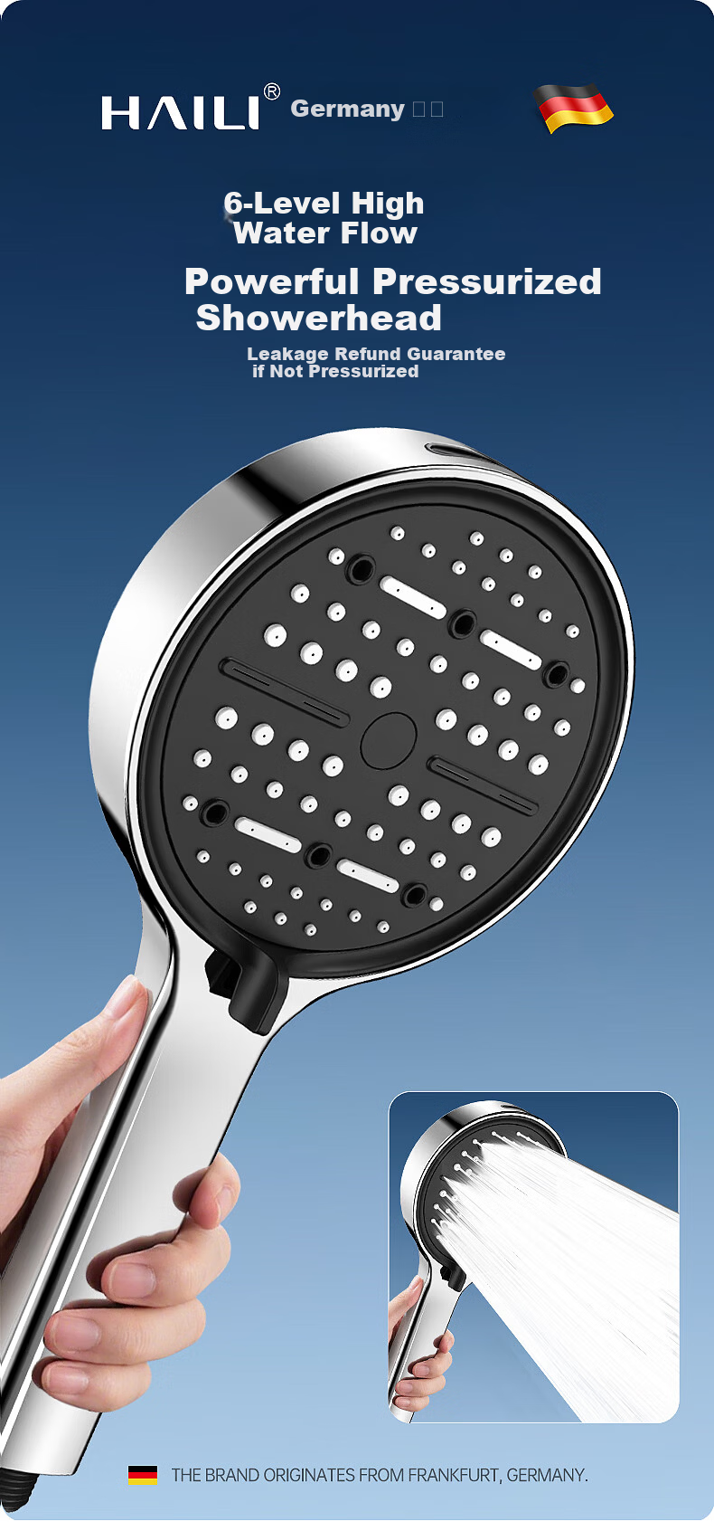 Haili High-Pressure Handheld Shower Head, Ultra-Strong Round Large Panel, Model ZH258G 1