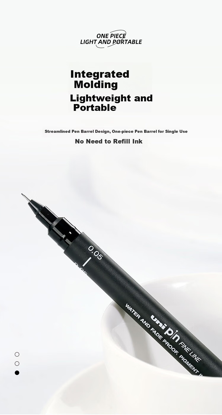 Uni Mitsubishi 0.8mm Water-Based Drawing Needle Pen PIN-200 Art Design Outlining Pen Black Barrel Black Ink 3-Pack 5
