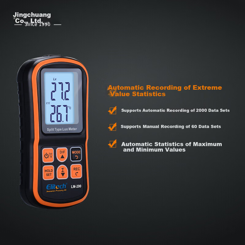 Jingchuang LM-200 Illuminance Meter Split-Type Light Intensity Monitor High-Precision Photometer 200,000 Lux Brightness Tester