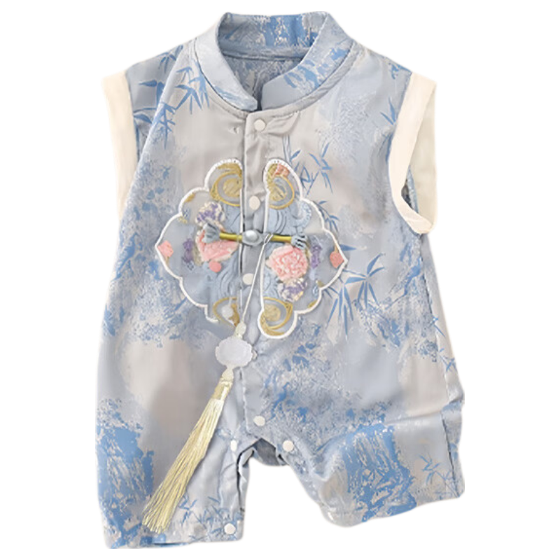 Aibao Baby Summer Romper New Chinese Style Short Sleeve Baby Jumpsuit Full Moon First Birthday Traditional Dress Size 90 T195