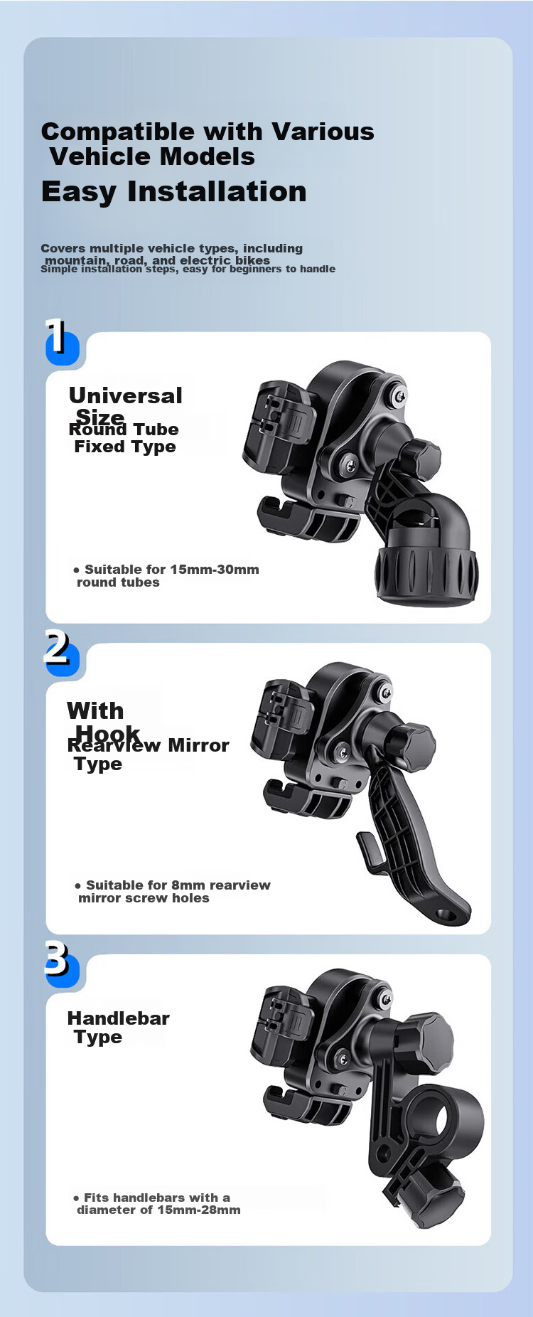 BZBC Electric Bike Phone Holder Motorcycle Battery Vehicle Mount Mountain Bike Phone Holder Shockproof for Delivery Riding Xiao Niu Ninebot Aima Yadea 9