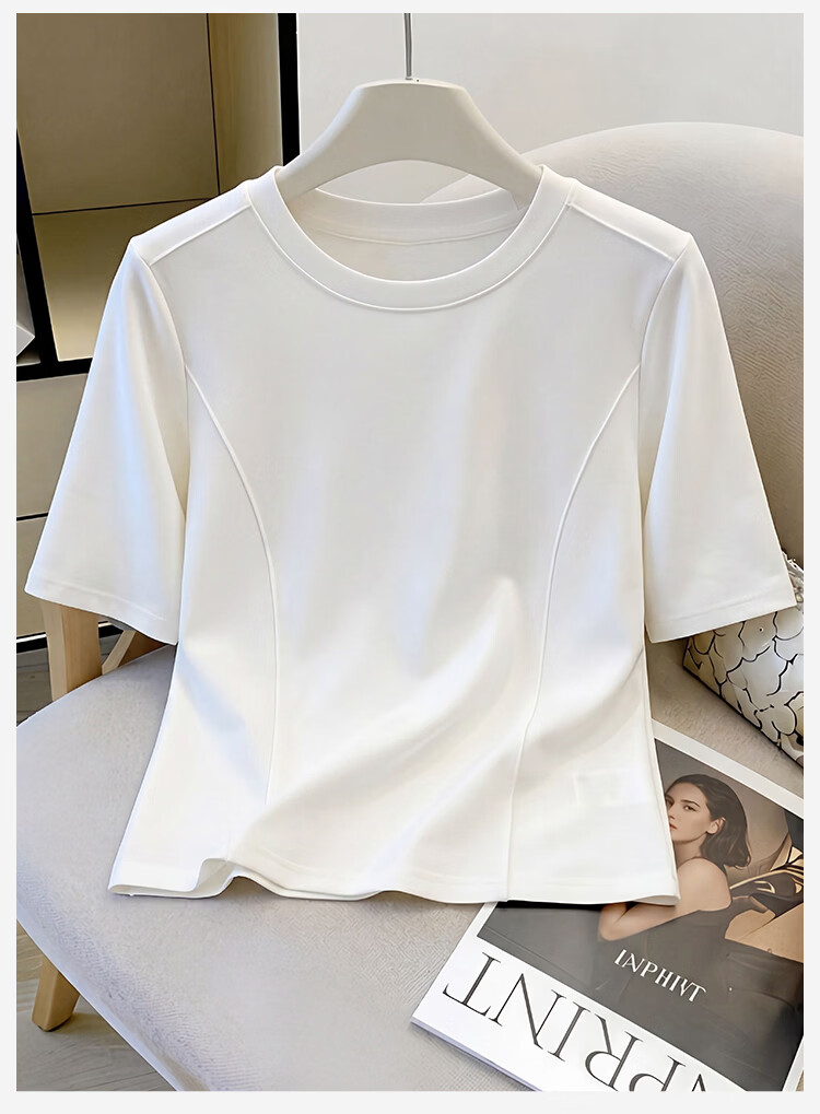 Miiow Women's Modal Slimming T-Shirt, Shoulder-Fitting Herringbone Ribbed Five-Sleeve Base Top 4