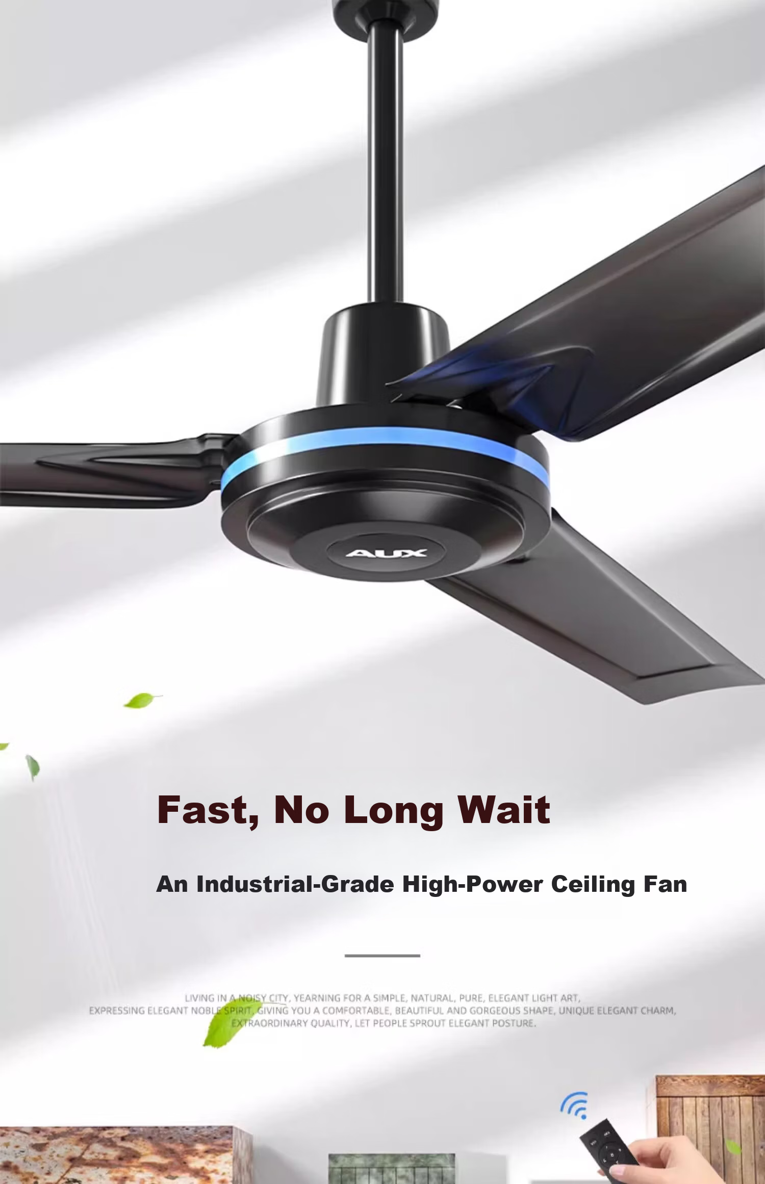 AUX 56-Inch 3-Blade Ceiling Fan with Stepless Speed Control Switch, High Power Industrial Hanging Fan for Home and Living Room 1