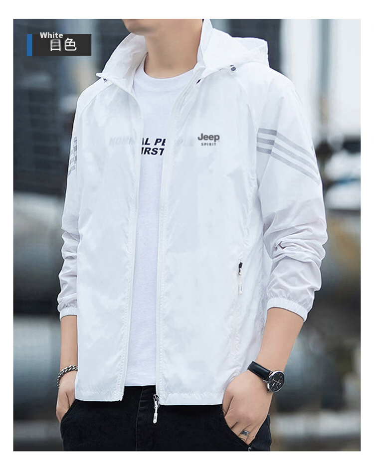 JEEP SPIRIT Men's Summer Ice Silk Lightweight Jacket High-End Outdoor Coat Light Gray XL 18