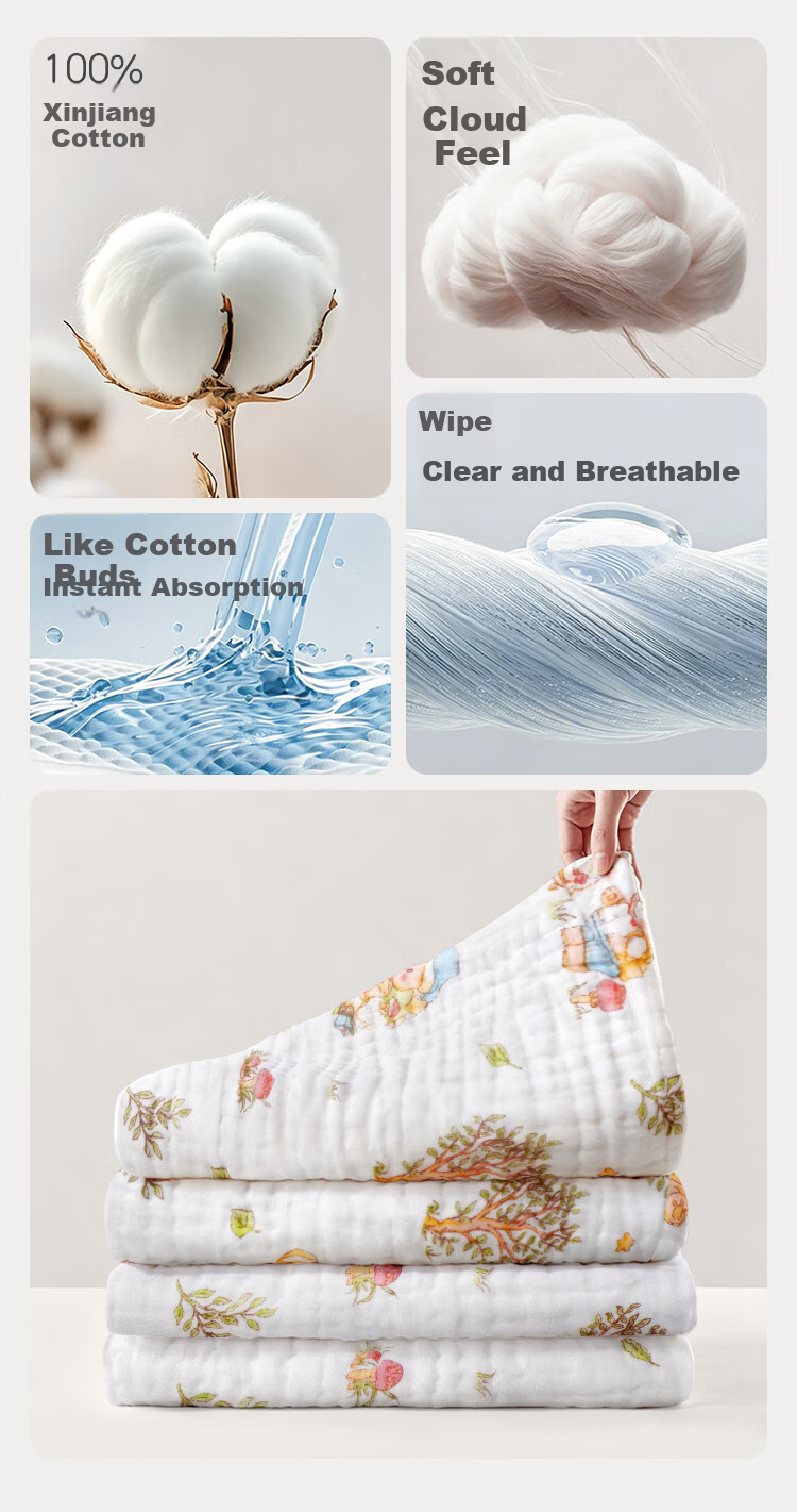 Aibaochi Children's Bath Towel 6-Layer Pure Cotton Gauze Newborn Baby Bath Large Towel 110*110cm Bear S668 1