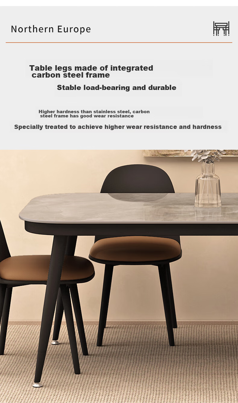 Fanshe Home Dining Table Marble Pattern Simple Small Apartment Rectangular Tempered Glass Dining Table for 4-6 People 10