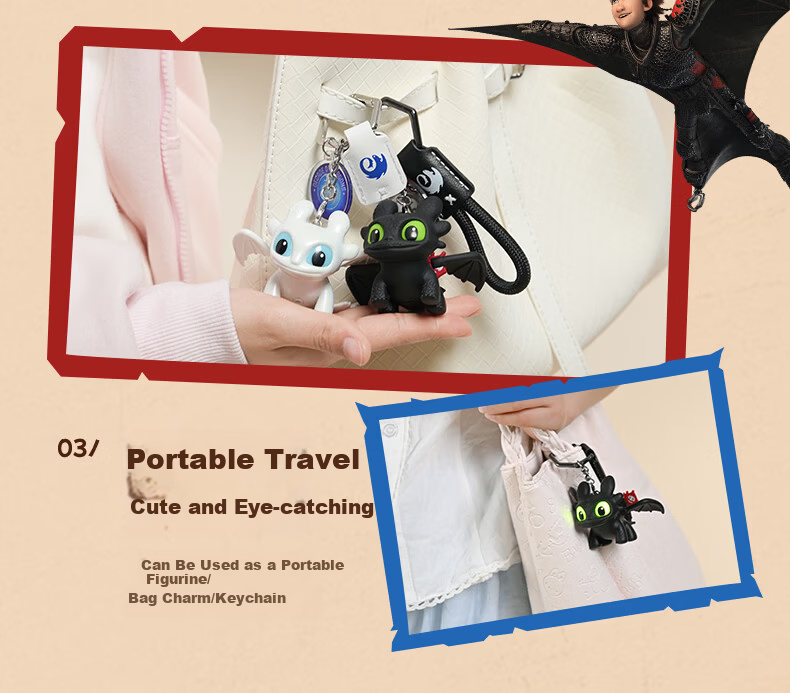 POTDEMIEL Official How to Train Your Dragon Toothless Light Fury Wing-Flapping Glowing Backpack Pendant Birthday Couple Keychain 8