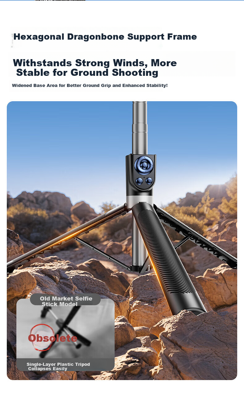 JIAHUACAI 1.85m Panoramic Selfie Stick Tripod Phone Holder Telescopic Portable 360° Rotating Fully Automatic Multifunctional Outdoor Photography Live Streaming Stand 7