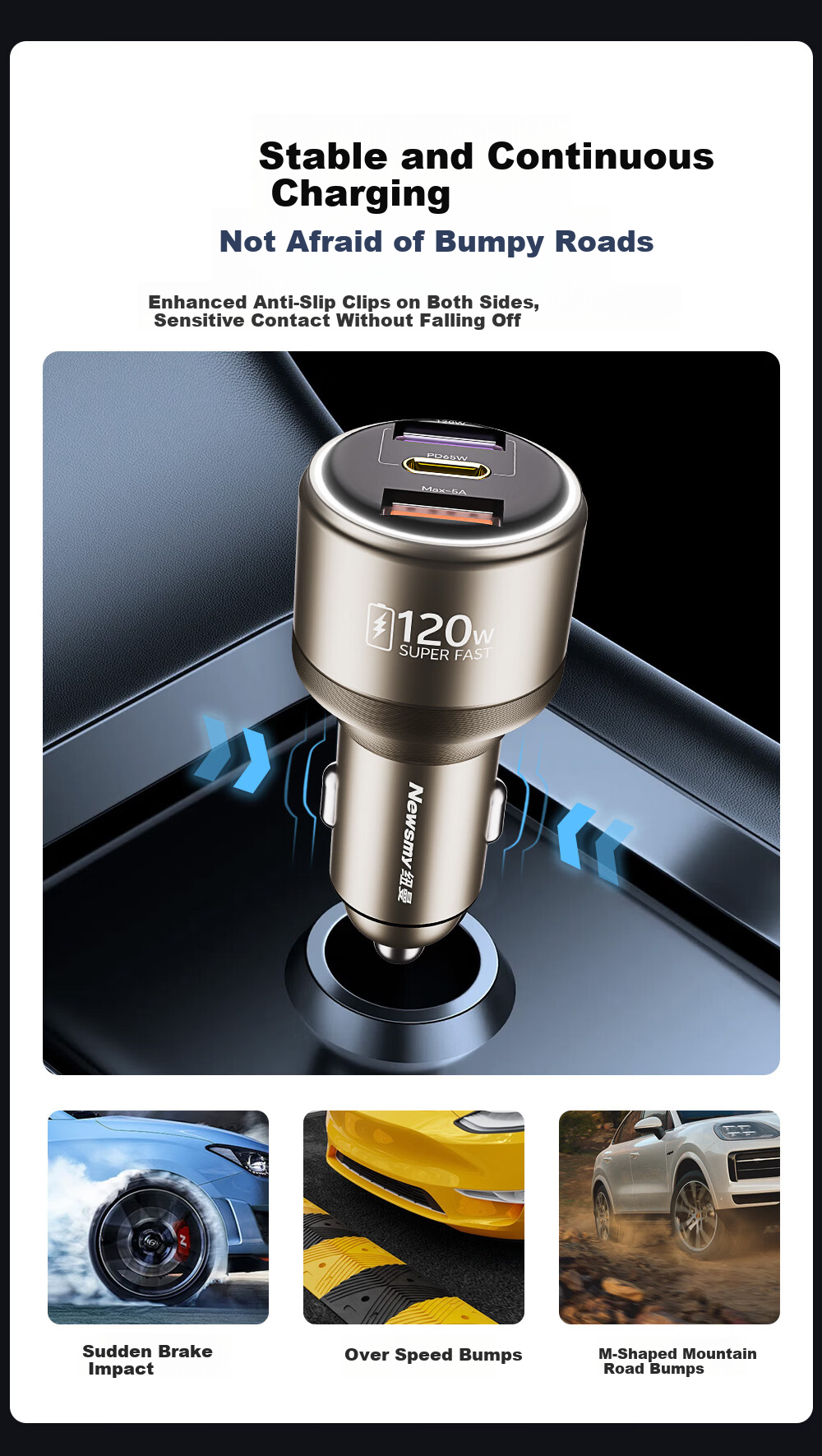 Newsmy 120W Car Charger Super Fast Charging Triple Port Cigarette Lighter Adapter Compatible with Huawei Vivo OPPO Apple 17 Laptop Charging 12