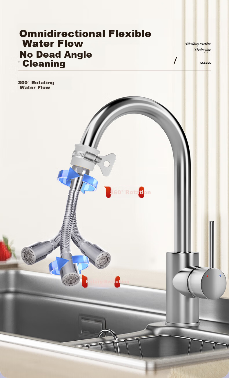 Yiliang Faucet Extender Nozzle Universal Kitchen Adapter Extension Flexible Hose Swivel Pressure Boost Splash-Proof Head 8