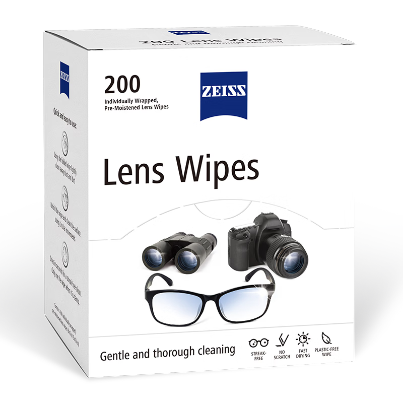 ZEISS Lens Cleaning Paper, Eyeglass Wipes, Camera Lens And Film Cleaning Wipes, Disposable Lens Cleaning Tissues, Portable Individually Wrapped, 200 Pieces Per Pack