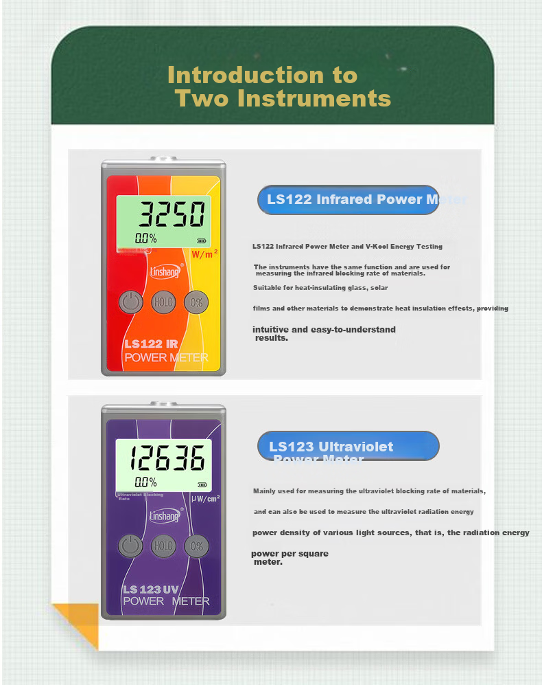 Linshang LS123 UV Power Meter Solar Film Sunscreen Clothing UV Blocking Effect Tester Radiometer 2