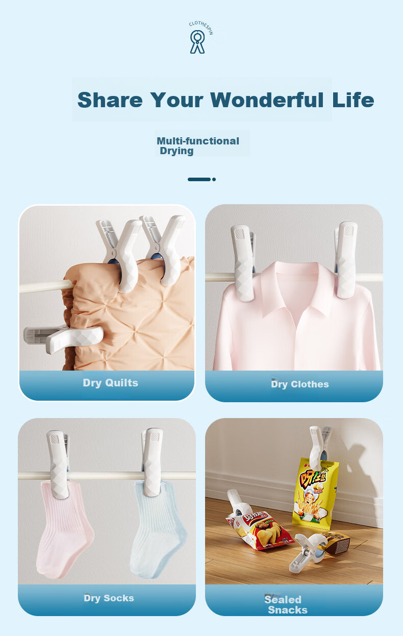 KATEI STORY Japanese Quilt Clip Strong Windproof Large Clothespins No Trace Clothes Drying Clips Quilt Fastening Tool 7