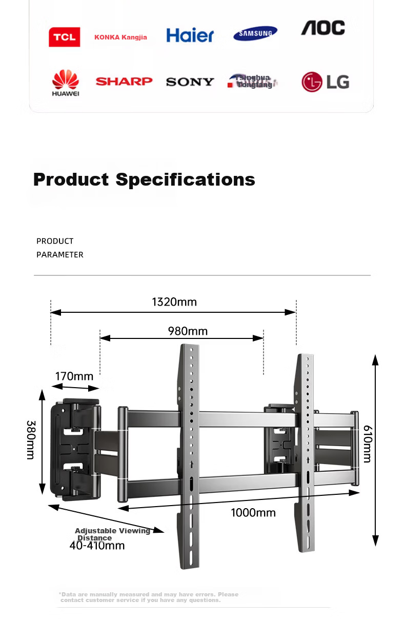 Aizhiri TV Telescopic Mount Bracket for 55-80 Inch TVs, Wall Mount with High Load Capacity, Socket-Friendly Embedded Telescopic TV Bracket NX80 14