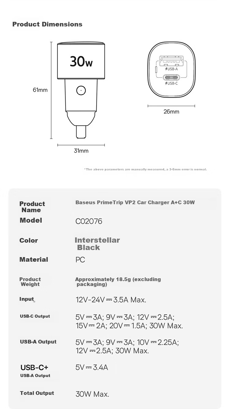 BASEUS Car Charger Dual Port 60W Super Fast Charging Cigarette Lighter Splitter Adapter for Apple 17 Huawei Xiaomi A+C Dual Port 13