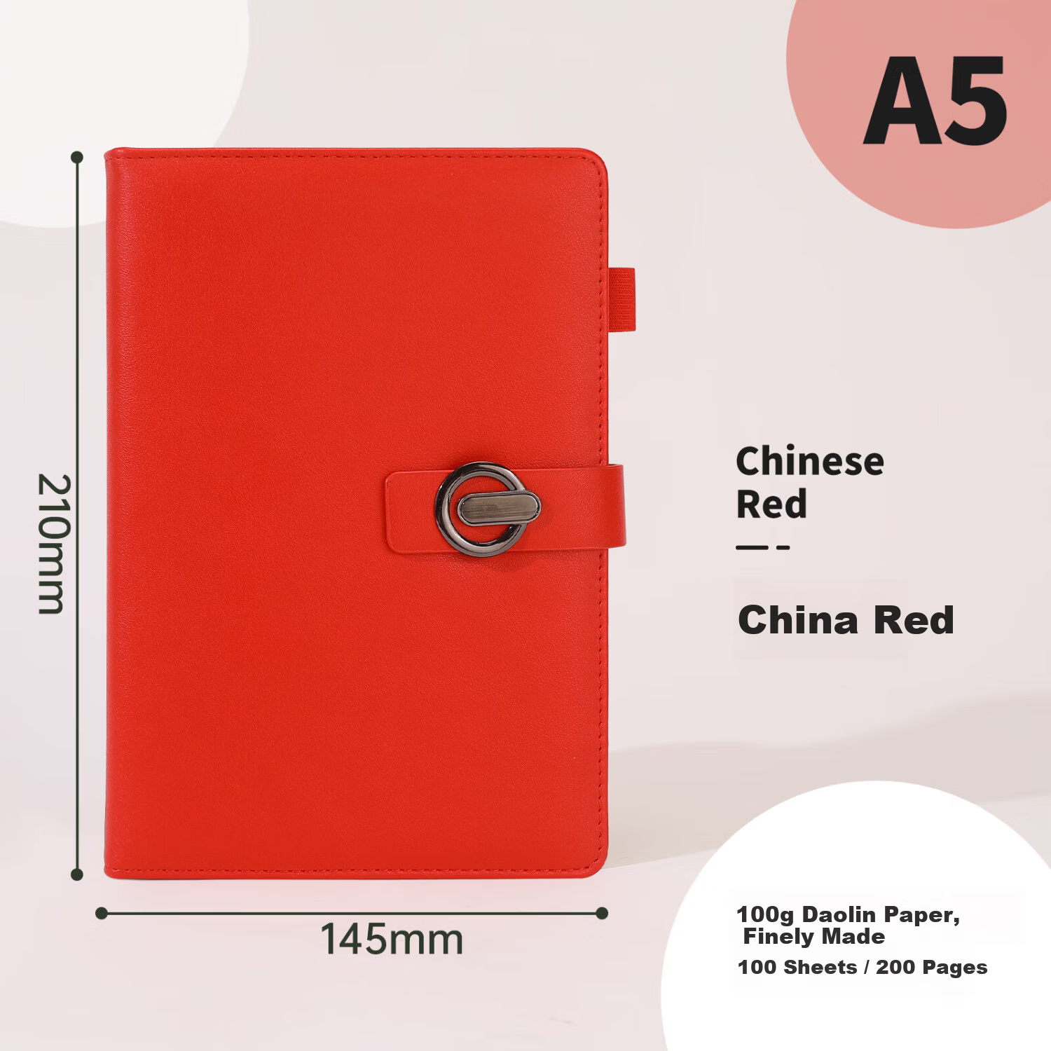 Aohan Business Office Notebook Vintage Luxury Buckle Leather A5 High-Quality 200-Page Thickened Customizable Meeting Notes Chinese Red