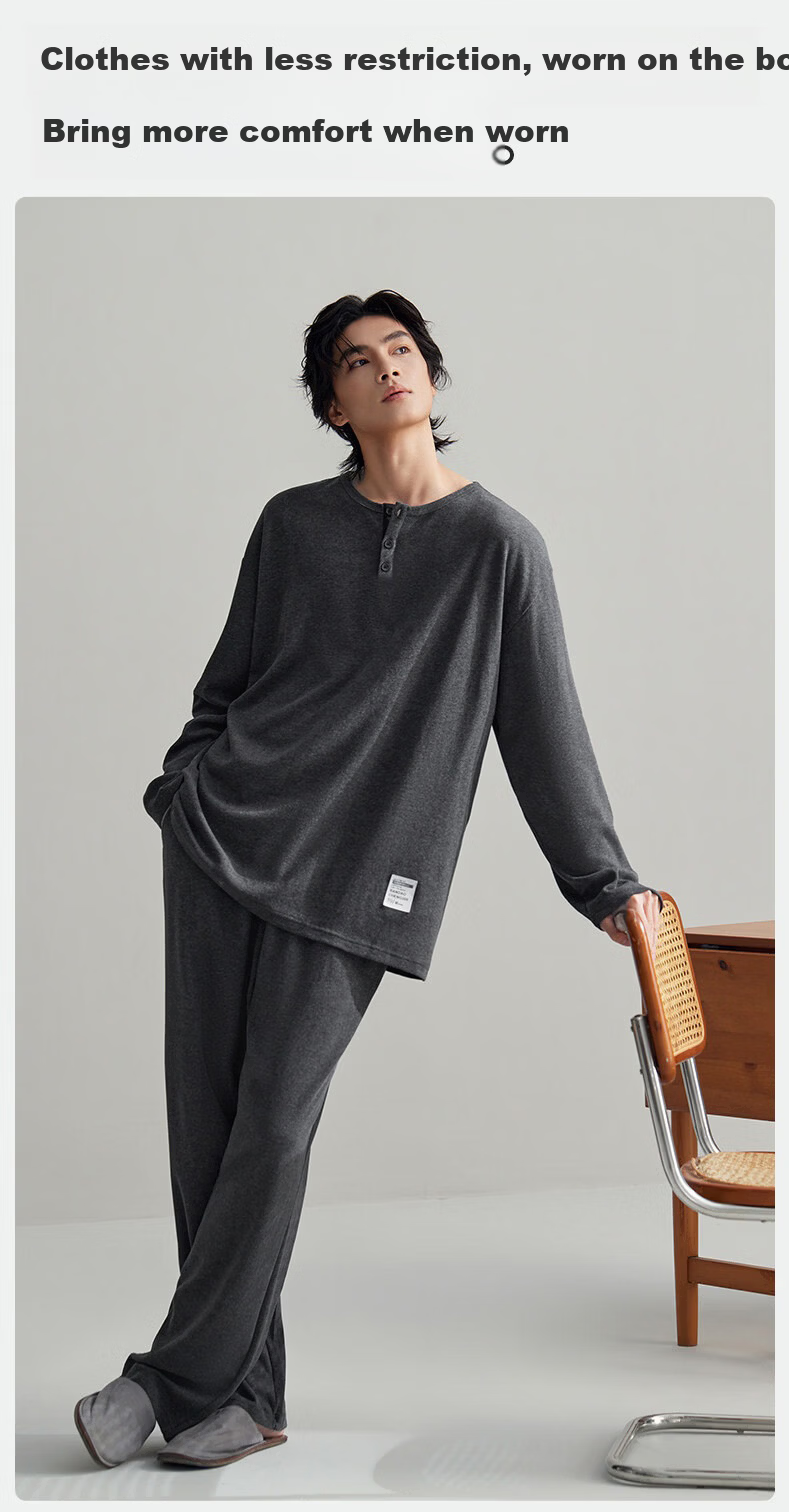 Caramella Men's Loungewear Set 2026 New Spring Autumn Cotton Long Sleeve Casual Soft Wearable Pajamas for Men 5