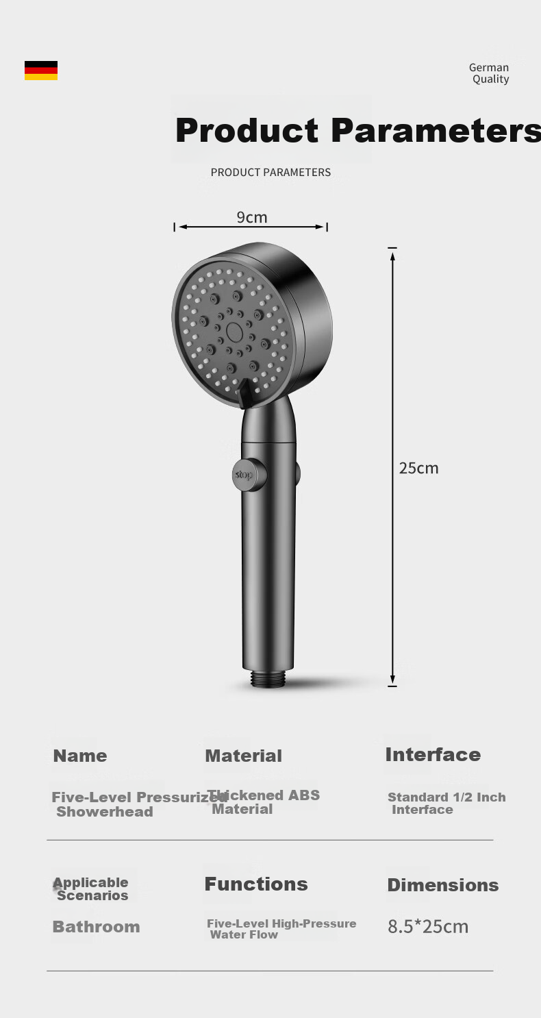 Baihan High-Pressure Shower Head Set with Powerful Water Flow, Filter, Multifunctional Handheld Bathroom Showerhead 14