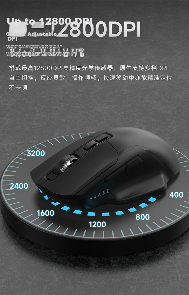 AJAZZ AJ039V2 Wireless Gaming Mouse Wireless Wired Bluetooth Tri-Mode Ergonomic Design eSports Gaming White Red 3