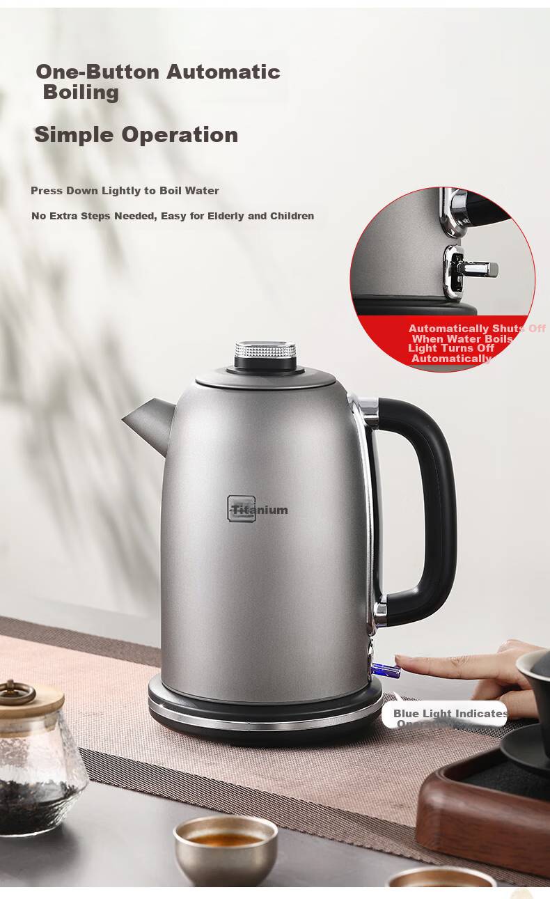 Biooner Pure Titanium Electric Kettle 2.3L Large Capacity Auto Shut-Off Insulated Tea Kettle Ti-16 5