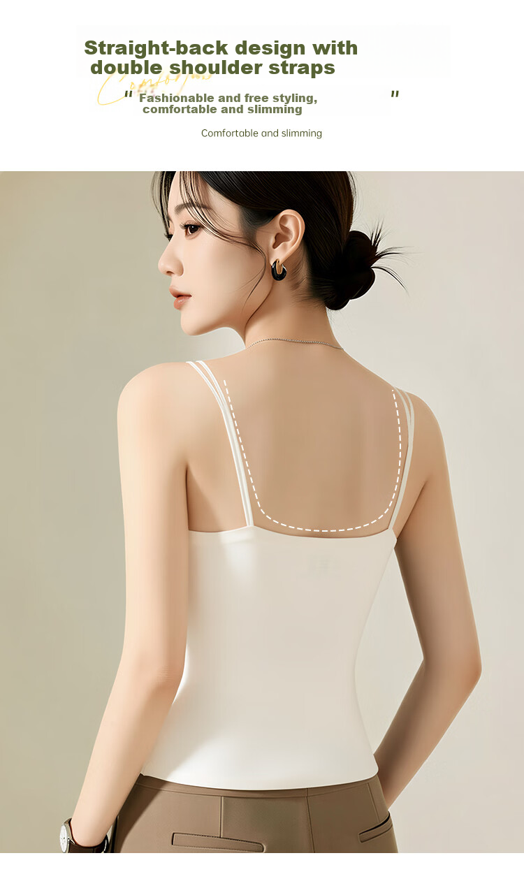 Yiershuang Women's Camisole Tank Top with Camellia Fragrance, Invisible Seamless Bra Pad, Pearl Thin Straps, Basic Backless Underwear 7