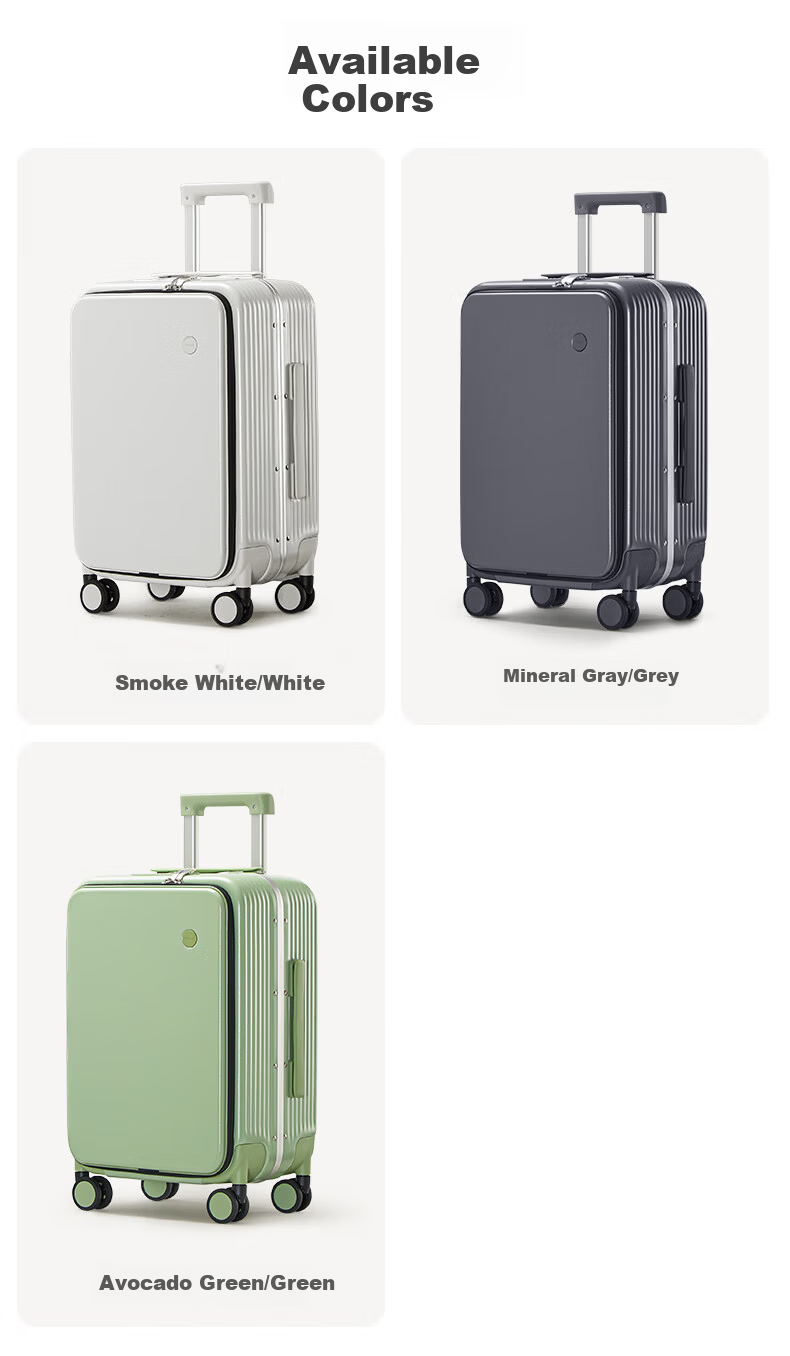 Mixi Multifunctional Aluminum Frame Trolley Luggage Large Capacity Side-Opening Travel Suitcase Men Women 20-inch Smoke White 23