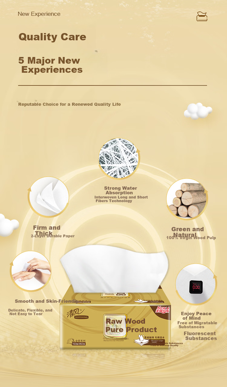 Qingfeng Gold Soft and Strong Facial Tissue 150 Sheets * 24 Packs Napkins Bulk Box 3
