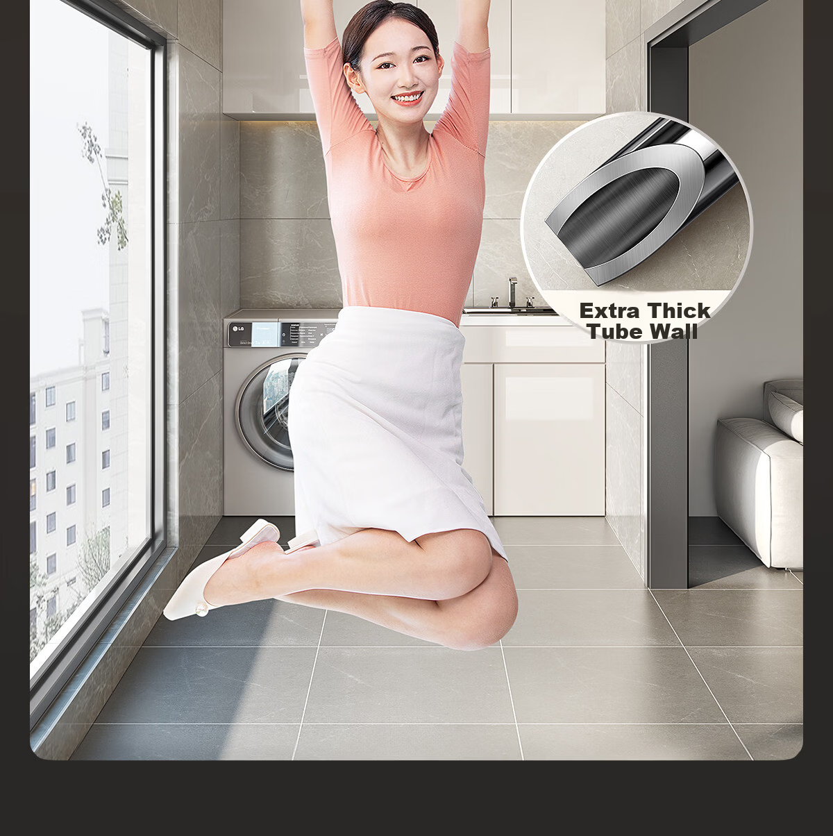 Futuristic No-Drill Telescopic Clothes Drying Rod 304 Stainless Steel Balcony Clothes Rack Wardrobe Hanging Rod Gun Gray 100-170cm 14