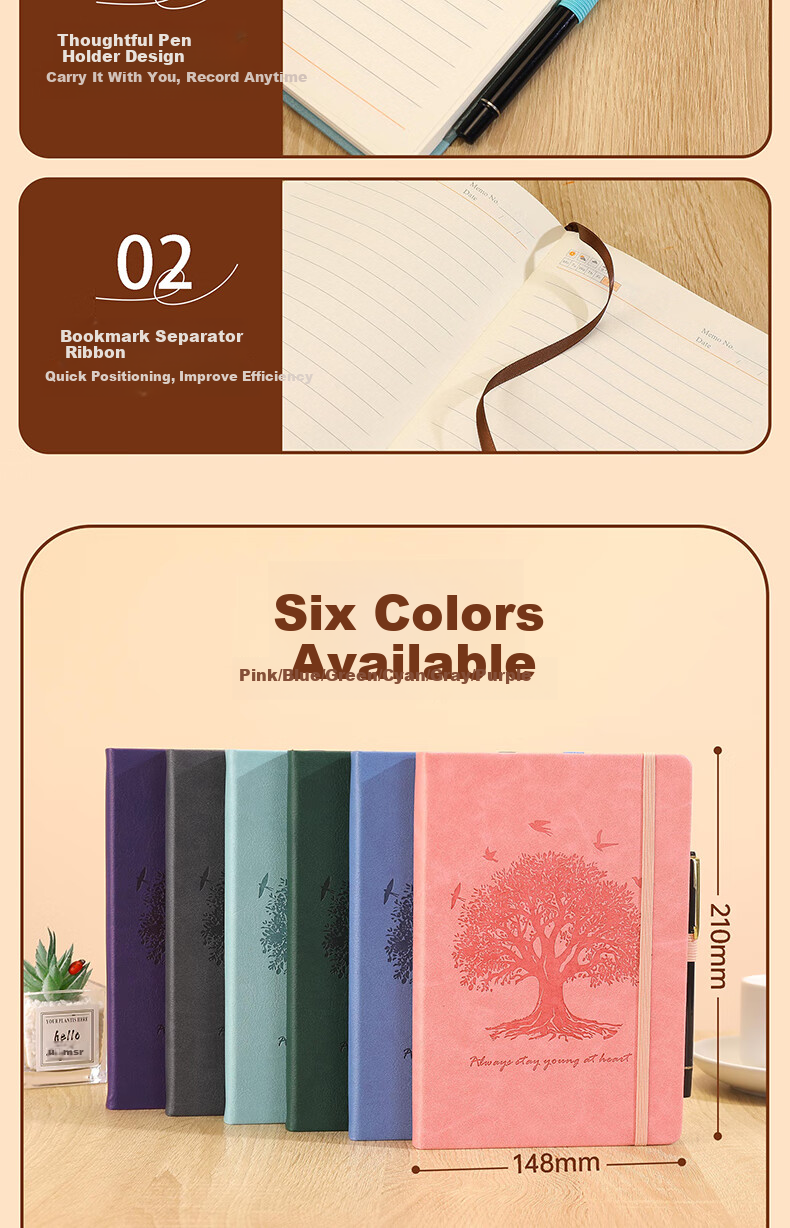 A5 Thickened 360-Page Faux Leather Strap Notebook Candy Color Business Student Simple Office Meeting Study Lined Journal Customizable 9