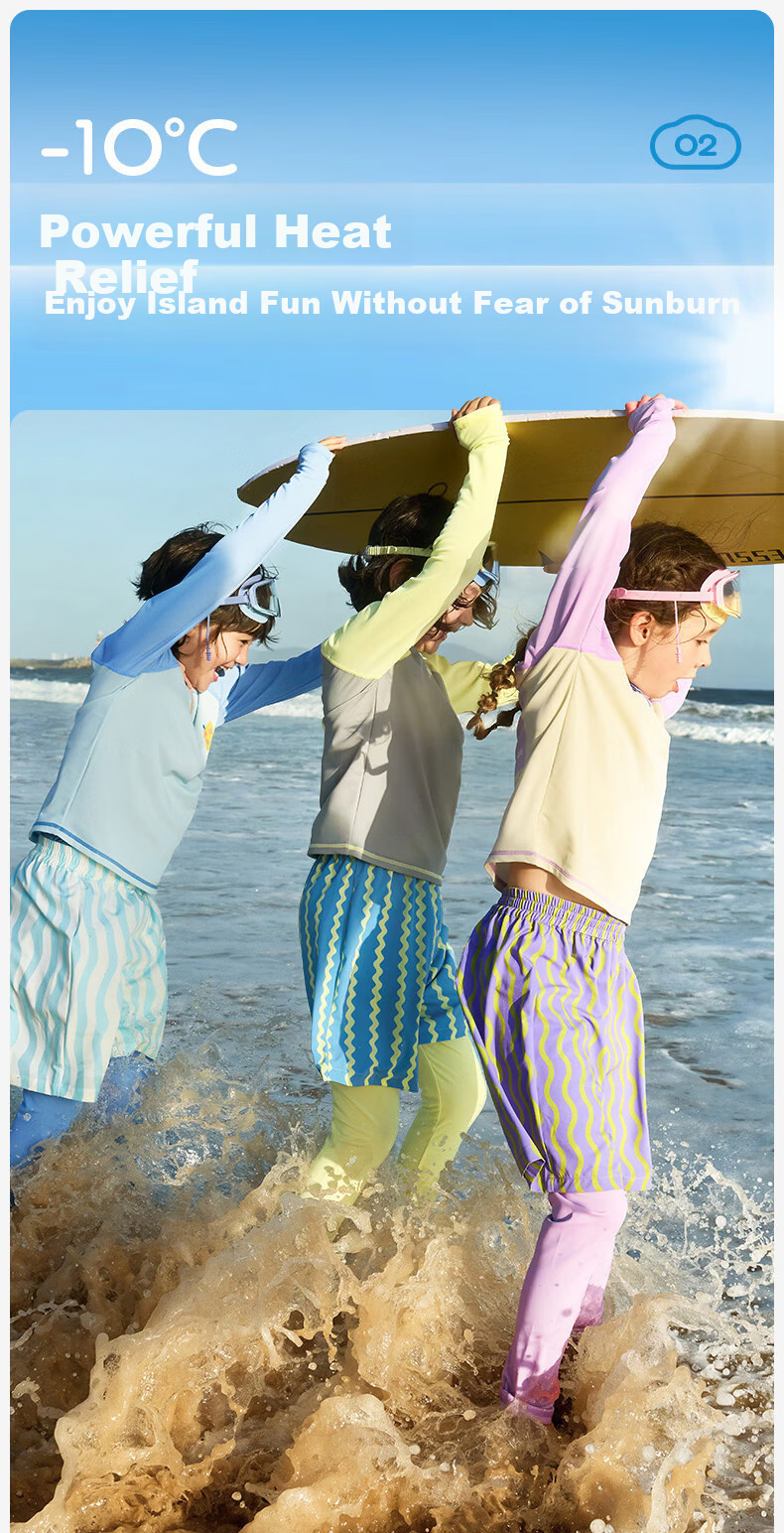 Kocotree KK Tree Kids Swimwear Original Yarn Sun Protection Boys and Girls Two-Mode Wet and Dry Split Swimsuit Long Sleeve Island-Level Three-Piece Set 14